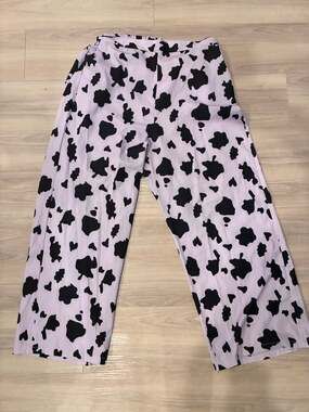 Shein Palazzo Pants 1XL Purple Black Cow Print Elastic Waist